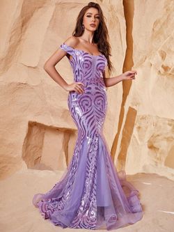 Style FSWD1142 Faeriesty Purple Size 0 Violet Military Sequined Mermaid Dress on Queenly