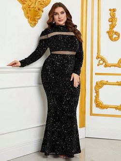 Style FSWD0612P Faeriesty Black Size 28 Fswd0612p Plus Size Sequined Floor Length Mermaid Dress on Queenly
