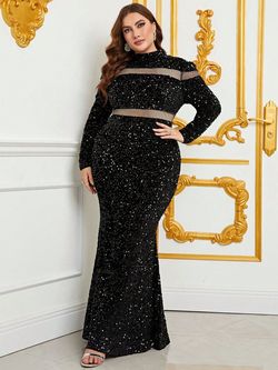 Style FSWD0612P Faeriesty Black Size 28 Long Sleeve Floor Length Polyester Mermaid Dress on Queenly