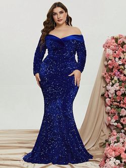 Style FSWD0808P Faeriesty Royal Blue Size 24 Long Sleeve Mermaid Dress on Queenly