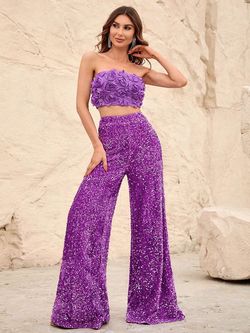 Style FSWU0357 Faeriesty Purple Size 8 Polyester Two Piece Sequined Jumpsuit Dress on Queenly
