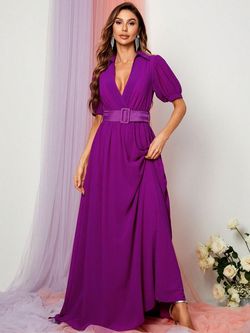 Style FSWD1113 Faeriesty Purple Size 12 Polyester Tulle Jersey Straight Dress on Queenly