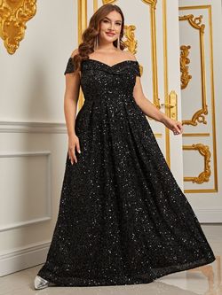 Style FSWD0827P Faeriesty Black Size 24 Sequined Plus Size A-line Dress on Queenly