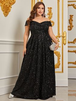 Style FSWD0827P Faeriesty Black Size 28 Jersey Sequined Military Floor Length A-line Dress on Queenly
