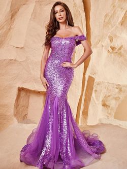 Style FSWD1058 Faeriesty Purple Size 0 Sheer Military Mermaid Dress on Queenly