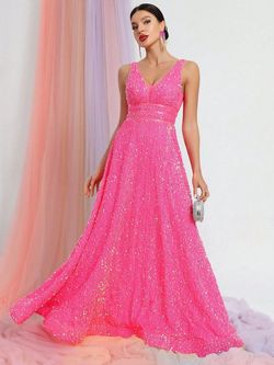 Style FSWD0448 Faeriesty Pink Size 4 Plunge Barbiecore Floor Length Straight Dress on Queenly