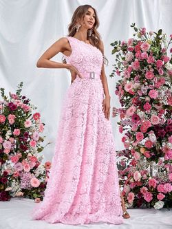 Style FSWD0916 Faeriesty Pink Size 0 One Shoulder A-line Military Tall Height Straight Dress on Queenly