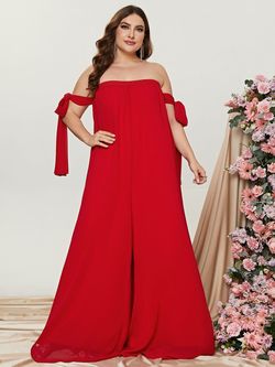 Style FSWB0032P Faeriesty Red Size 20 Tall Height Jersey Floor Length Jumpsuit Dress on Queenly