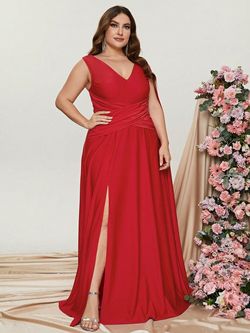 Style FSWD0772P Faeriesty Red Size 24 Spandex Plus Size Fswd0772p A-line Dress on Queenly