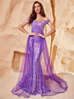 Style FSWD0682 Faeriesty Purple Size 4 Tall Height Fswd0682 Polyester Sequined Mermaid Dress on Queenly