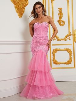 Style FSWD0371 Faeriesty Pink Size 8 Tall Height Sequined Fswd0371 Mermaid Dress on Queenly