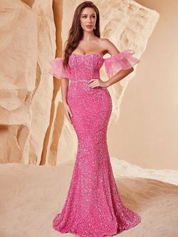 Style FSWD1075 Faeriesty Pink Size 0 Military Sequined Mermaid Dress on Queenly