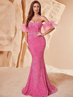 Style FSWD1075 Faeriesty Pink Size 16 Plus Size Polyester Sequined Mermaid Dress on Queenly
