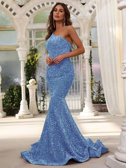 Style FSWD0588 Faeriesty Blue Size 4 Sequined Fswd0588 Military One Shoulder Jersey Mermaid Dress on Queenly