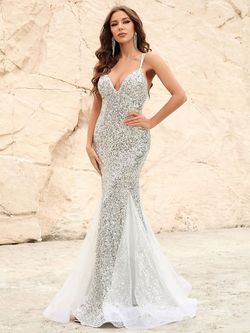 Style FSWD0834 Faeriesty White Size 0 Jersey Corset Sequined Polyester Mermaid Dress on Queenly