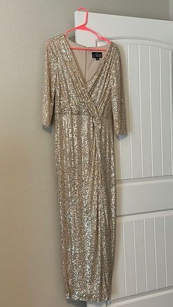 Alex Evenings Gold Size 14 Sequined Long Sleeve Straight Dress on Queenly