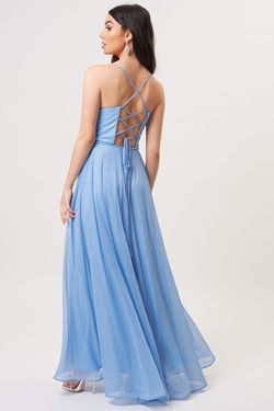Style MN206104 Forever Unique Blue Size 2 Shiny Tall Height Side slit Dress on Queenly
