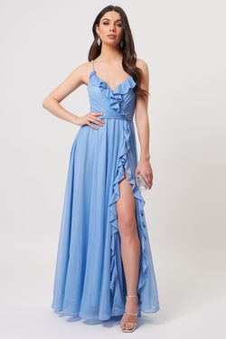 Style MN206104 Forever Unique Blue Size 2 Shiny Tall Height Side slit Dress on Queenly