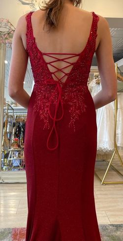 Jovani Bright Red Size 4 Mermaid Floor Length Jewelled Straight Dress on Queenly