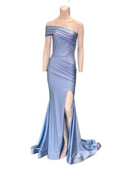 Style 548 Jessica Angel Blue Size 4 One Shoulder Black Tie Tall Height Side slit Dress on Queenly