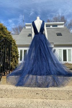 Style 732 Jessica Angel Blue Size 8 Navy Black Tie Tulle Ball gown on Queenly