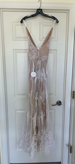 Luxxel White Size 12 Sheer Spaghetti Strap Floor Length Straight Dress on Queenly