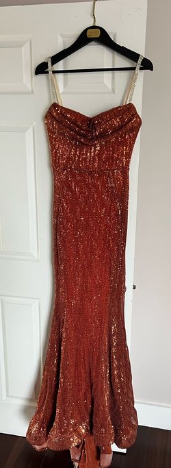 Vlora & Kaltrina Orange Size 10 Sequined Prom Mermaid Dress on Queenly