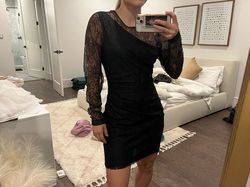 BCBG Black Size 8 Euphoria Midi Homecoming Sheer Cocktail Dress on Queenly