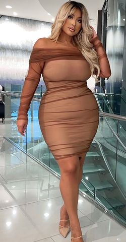 Fashion Nova Nude Size 20 Military Long Sleeve Sheer Straight Dress on Queenly