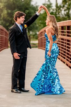 Sherri Hill Blue Size 2 Black Tie Pageant Free Shipping Prom Side slit Dress on Queenly