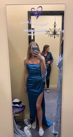 Windsor Blue Size 0 Prom Floor Length Side slit Dress on Queenly