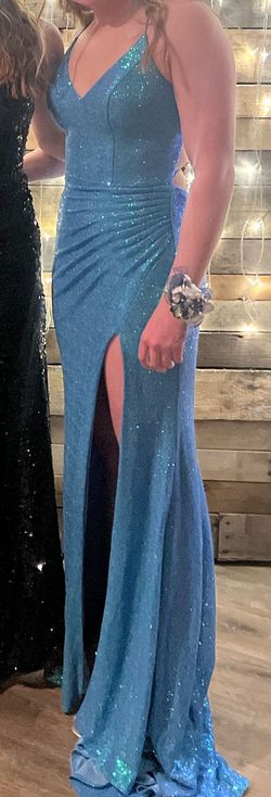 stella couture Blue Size 8 Prom Side slit Dress on Queenly