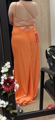 Dancing Queen Orange Size 16 Plus Size Prom Side slit Dress on Queenly