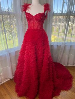 Style -1 Sherri Hill Red Size 8 Pageant Jewelled Side Slit Ball gown on Queenly