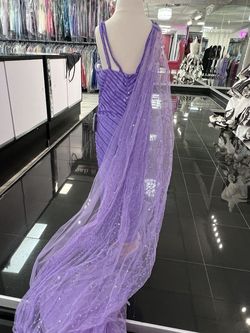 Style 10166 Rachel Allan Purple Size 8 Tall Height Floor Length Cape Jumpsuit Dress on Queenly