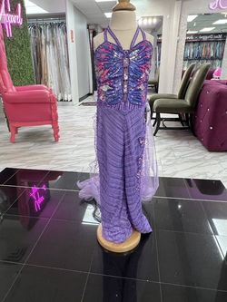 Style 10166 Rachel Allan Purple Size 8 Tall Height Pageant Cape Jumpsuit Dress on Queenly