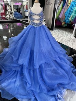 Style C318 Johnathan Kayne Blue Size 8 Tall Height Pageant Ball gown on Queenly