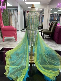 Style 10125 Rachel Allan Green Size 8 Tall Height Floor Length Jumpsuit Dress on Queenly