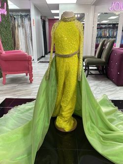 Style C104 Johnathan Kayne Yellow Size 8 Overskirt Jumpsuit Dress on Queenly
