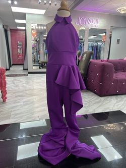 Style C311 Johnathan Kayne Purple Size 6 Tall Height Jumpsuit Dress on Queenly
