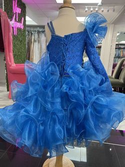 Style C218 Johnathan Kayne Blue Size 6 Tall Height Pageant Cocktail Dress on Queenly
