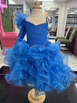 Style C218 Johnathan Kayne Blue Size 6 Tall Height Pageant Cocktail Dress on Queenly