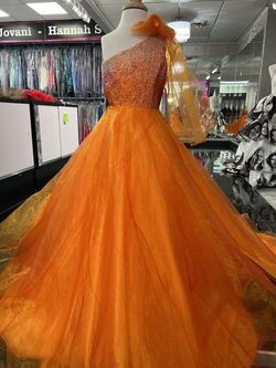 Style C310 Johnathan Kayne Orange Size 4 Floor Length Tall Height Pageant Ball gown on Queenly