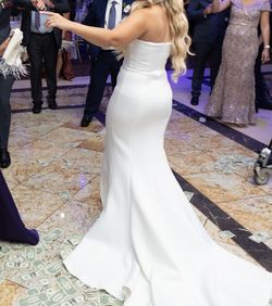 Jovani White Size 4 Satin Wedding Cotton Train Prom Mermaid Dress on Queenly