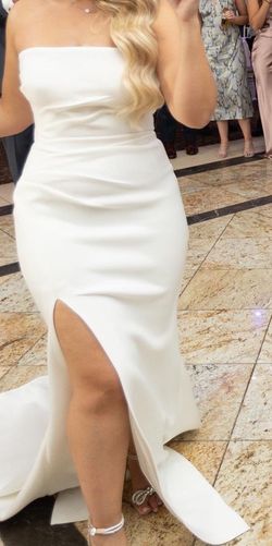 Jovani White Size 4 Wedding Floor Length Satin Mermaid Dress on Queenly