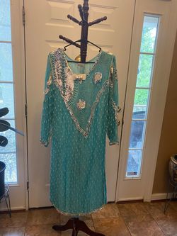 Anujan Blue Size 12 Long Sleeve Black Tie Sequined Plus Size Straight Dress on Queenly
