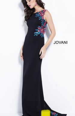 Jovani Black Size 4 Jewelled Military Tall Height Floor Length Straight Dress on Queenly