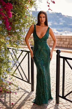 Style Luan Alamour The Label Green Size 4 Plunge Emerald Fitted Floor Length Straight Dress on Queenly