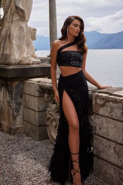 Style Delphie Alamour The Label Black Tie Size 16 Feather Tall Height Side slit Dress on Queenly