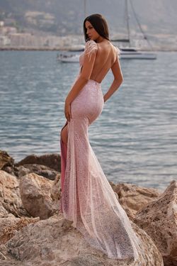 Style Zora Alamour The Label Pink Size 0 Sleeves Prom Feather Side slit Dress on Queenly